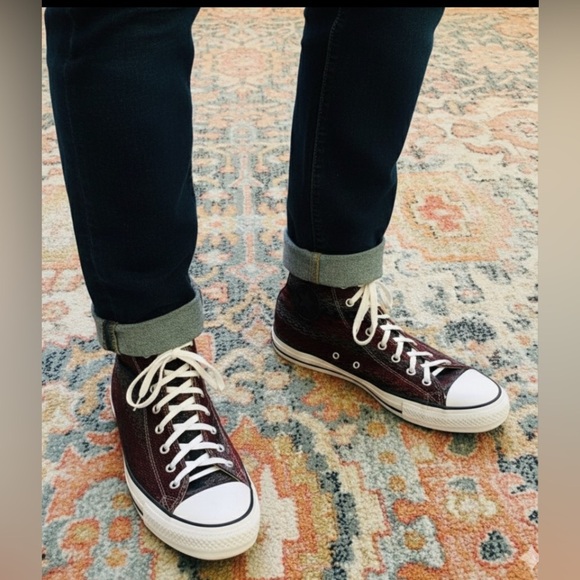 Converse Shoes - CONVERSE Red Black Gray SW Blanket Weave High Hi Top Shoes Men's 12 Women's 14 T